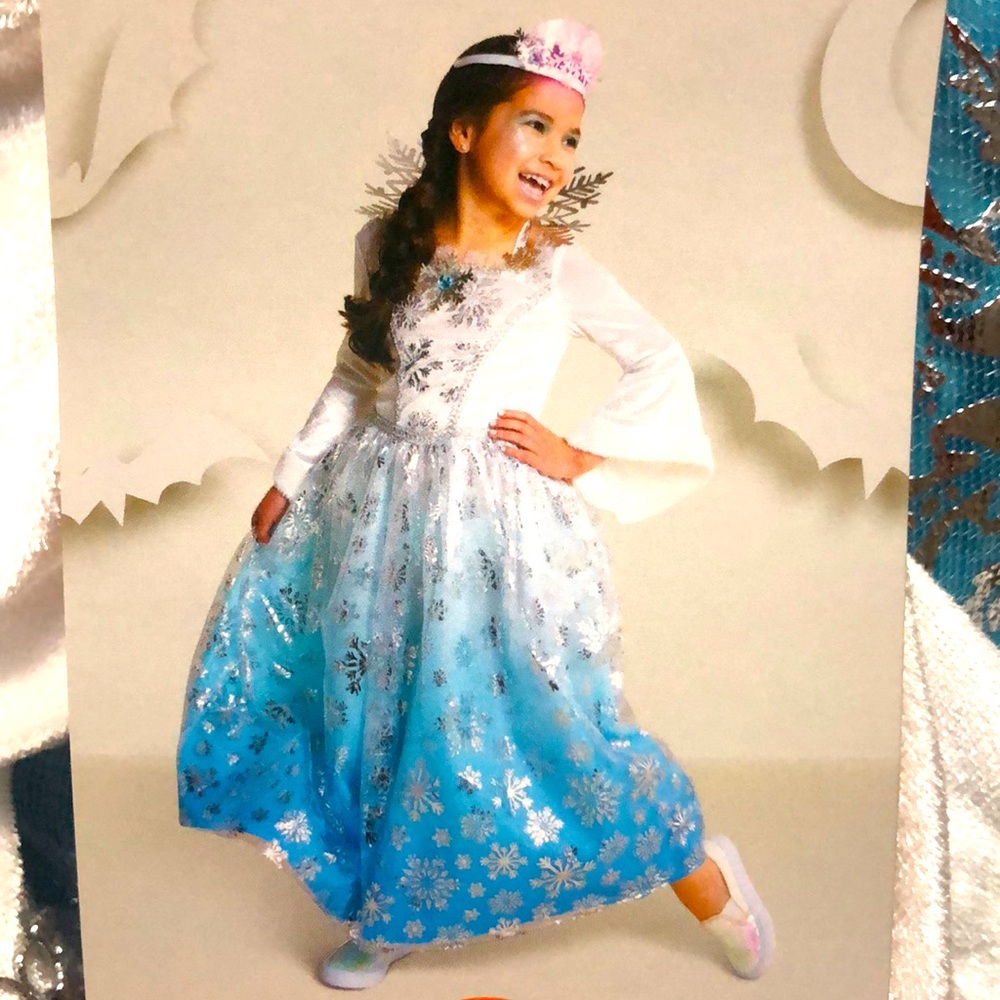 Light up snow princess costume dress with headpiece